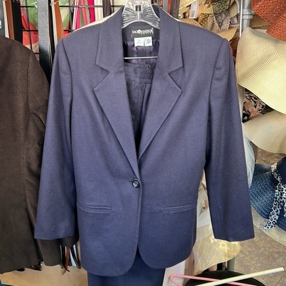 Vintage SAG Harbor petite wool navy suit jacket size 4 pants size 6 - Picture 2 of 7